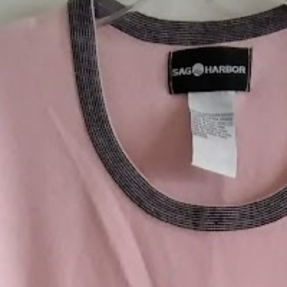 SAG HARBOR 3/4 Sleeve Pink Black Neckline Sweater - Picture 6 of 6